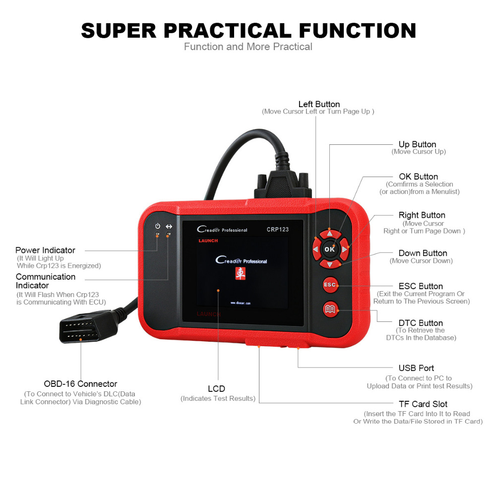 LAUNCH Creader CRP123 Support Engine/ABS/SRS/Transmission Automotive Code Reader Car diagnostic too