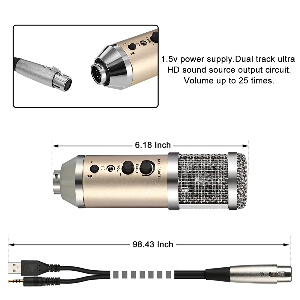 MK-F500TL Microphone Wired USB  Studio Microphone For Computer Karaoke PC Mic Stand