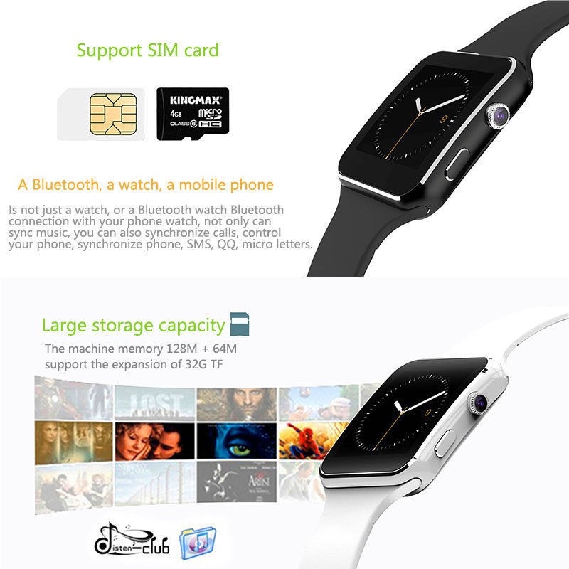 X6 Bluetooth Smartwatch Wearable  Sport Smart Watches Camera FM Call Phone Support SIM Card Android