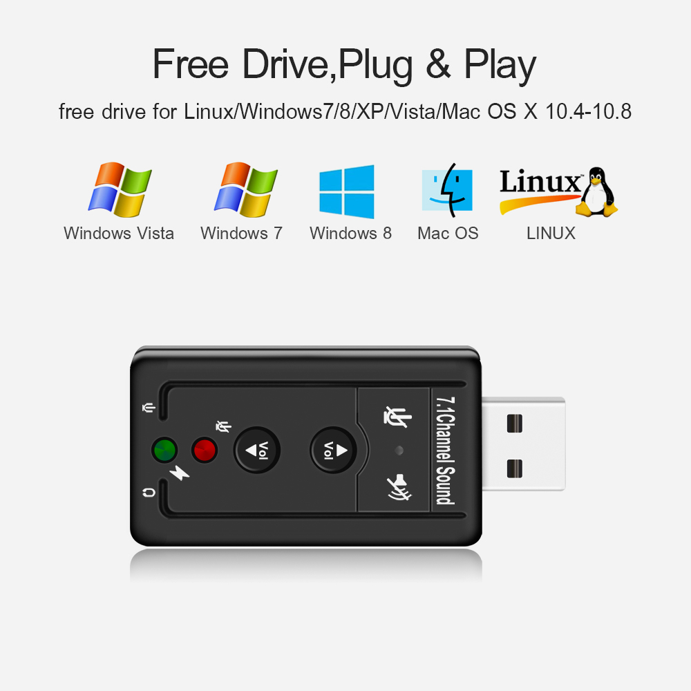 7.1 External USB Sound Card USB to Jack 3.5mm Headphone Audio Adapter For Mac Win Compter