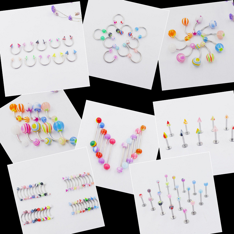 110Pcs Mixed Navel Eyebrow Lip Tongue Ring Nose Rings Studs Body Jewelry Wholesale