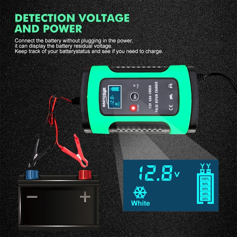12V 6A Full Automatic Car Battery Charger Power Pulse Repair Wet Dry Lead Acid Digital LCD Display