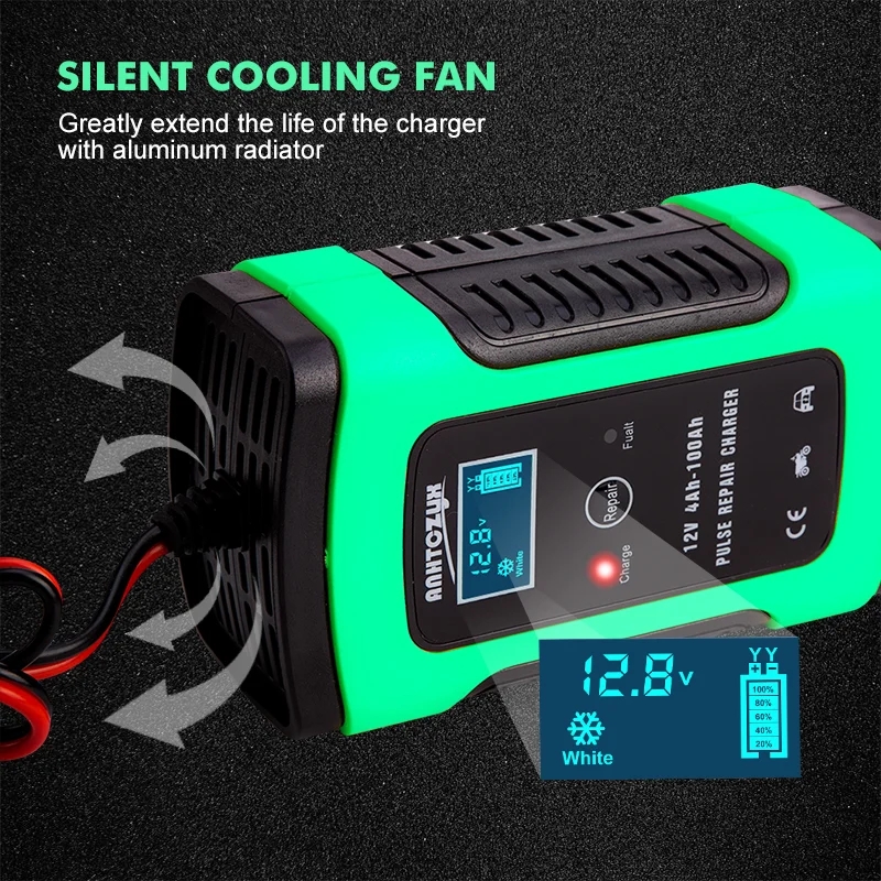 12V 6A Full Automatic Car Battery Charger Power Pulse Repair Wet Dry Lead Acid Digital LCD Display