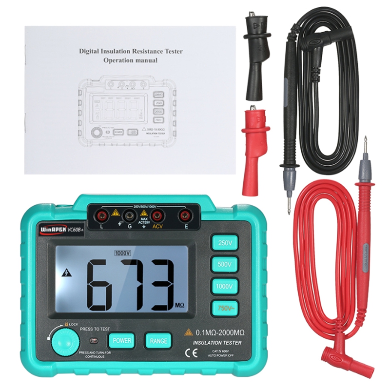 VC60B+Insulation Earth Ground Impedance Tester DC250V/1000V Median Megohm Digital Resistance Meter