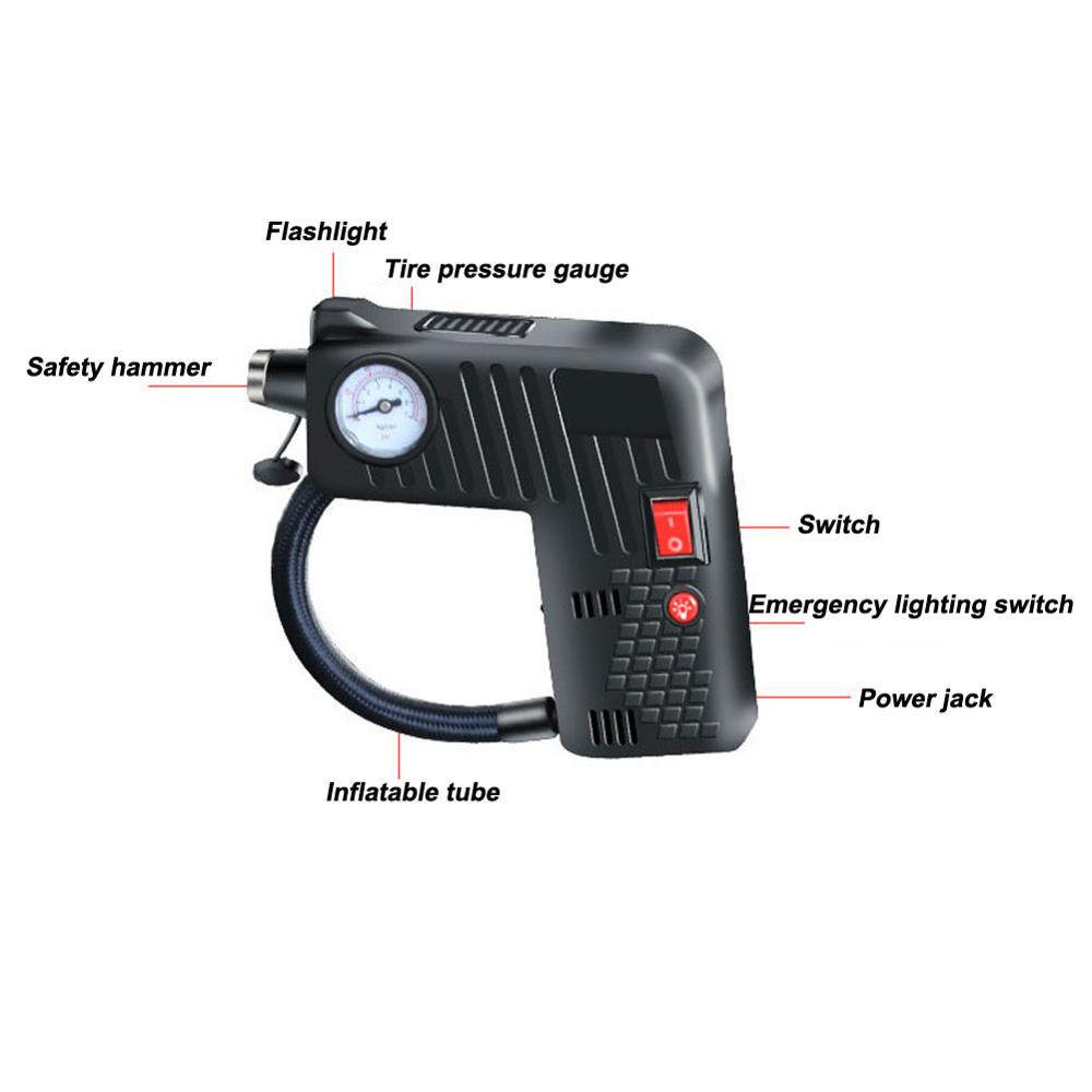 Electric Portable Air Compressor Pump Small Tire Inflator DC 12V 100 PSI Tyre Pressure Monitor