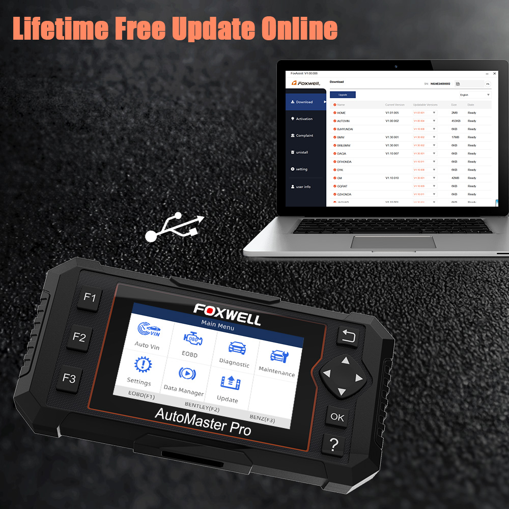 Foxwell NT614 Elite OBD2 Car Diagnostic Tool Scanner ENG/ABS/SRS/SAS+EPB/Oil Service Reset