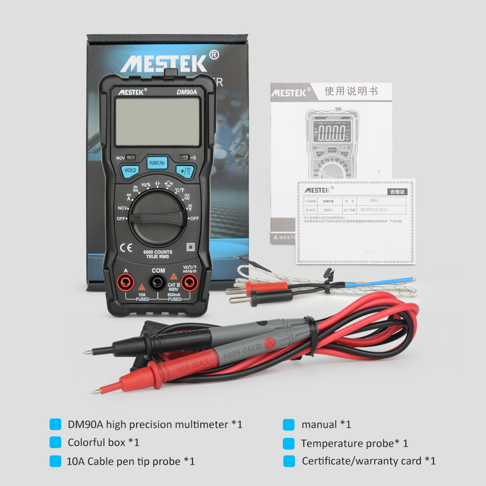 AC/DC Multimeter Multimetro DM90A Auto range Digital Frequency Current Voltage Multimeter RMS