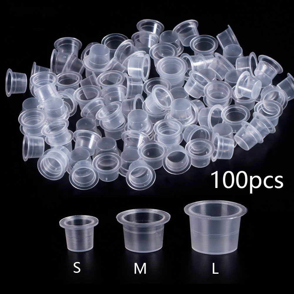 100 pieces disposable Tattoo &amp; Permanent Makeup Pigment Ink Caps Cups Large Medium Small Size