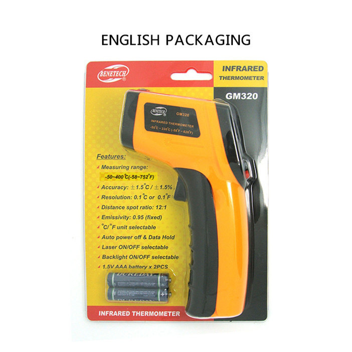 Industrial IR Thermometer Digital Handheld Temperature Gun High Precision -50~400C with LCD display