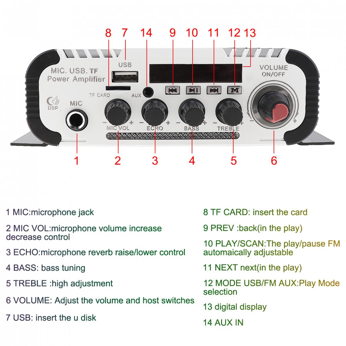 V11 2CH Universal HI-FI Bluetooth Car Audio Power Amplifier DC12V5A Auto FM Radio Player