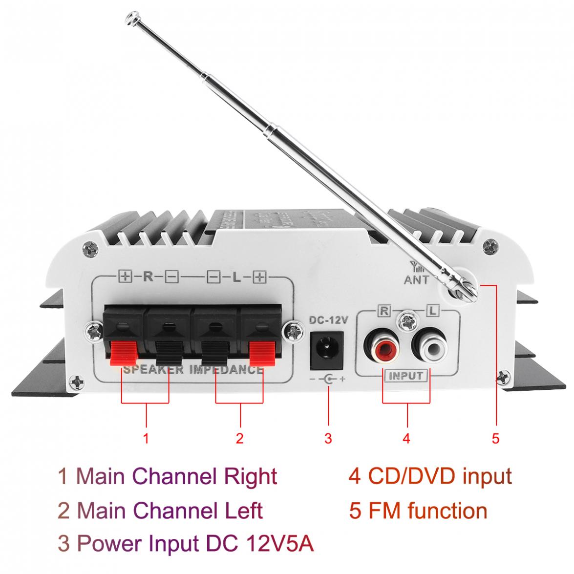 V11 2CH Universal HI-FI Bluetooth Car Audio Power Amplifier DC12V5A Auto FM Radio Player