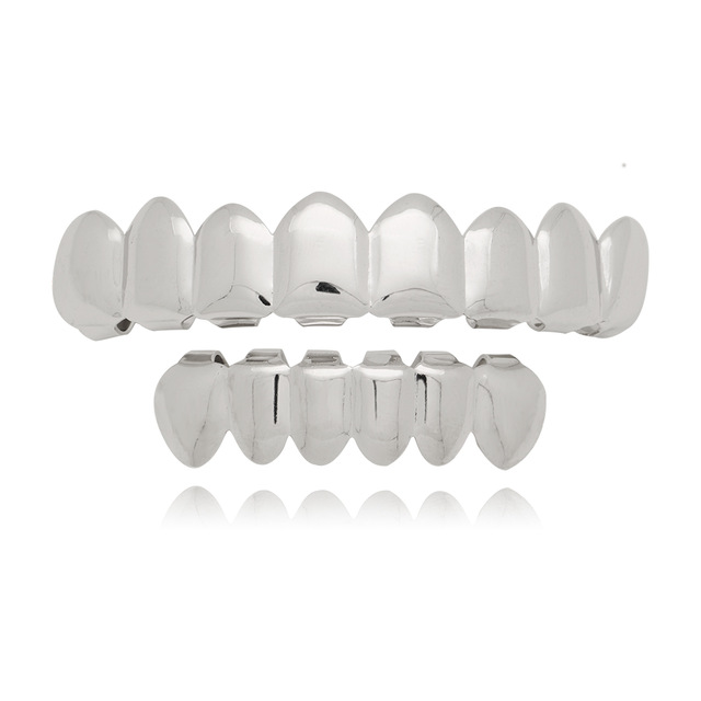 Gold Teeth Grillz Top Bottom Dental Tooth Halloween Vampire Teeth Caps Cosply Jewelry For Rapper