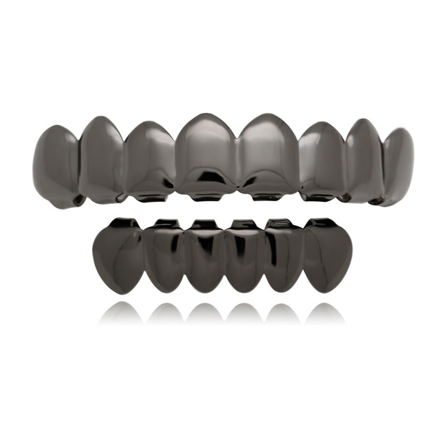 Gold Teeth Grillz Top Bottom Dental Tooth Halloween Vampire Teeth Caps Cosply Jewelry For Rapper