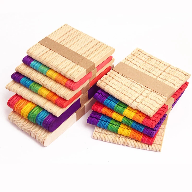 50pcs Multi Size Colorful Wooden Popsicle Sticks Natural Wood Ice Cream Stick Kids DIY Cake Tools