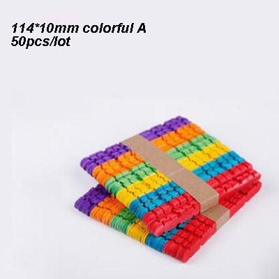 50pcs Multi Size Colorful Wooden Popsicle Sticks Natural Wood Ice Cream Stick Kids DIY Cake Tools
