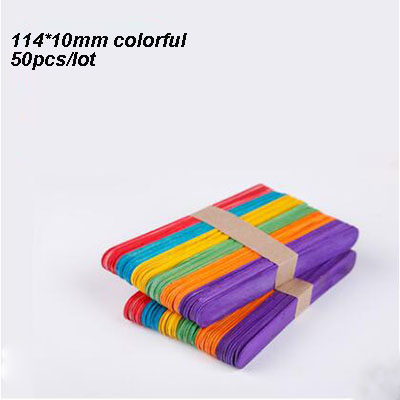 50pcs Multi Size Colorful Wooden Popsicle Sticks Natural Wood Ice Cream Stick Kids DIY Cake Tools
