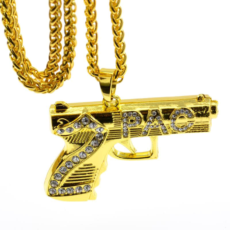 Hip Hop Necklace Jewelry Gift Iced Out Gun Gold Long Chain Necklaces Pistol Pendant Gold Necklaces