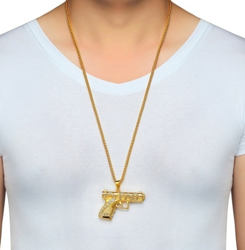 Hip Hop Necklace Jewelry Gift Iced Out Gun Gold Long Chain Necklaces Pistol Pendant Gold Necklaces
