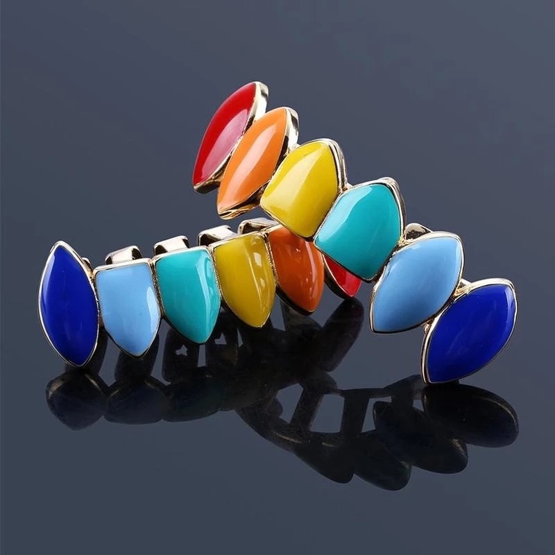 1 Pair Hip Hop Teeth Grillz Set Tooth Grills Dental Mouth Punk Hip-hop Cool Men Rapper Tooth Jewelry