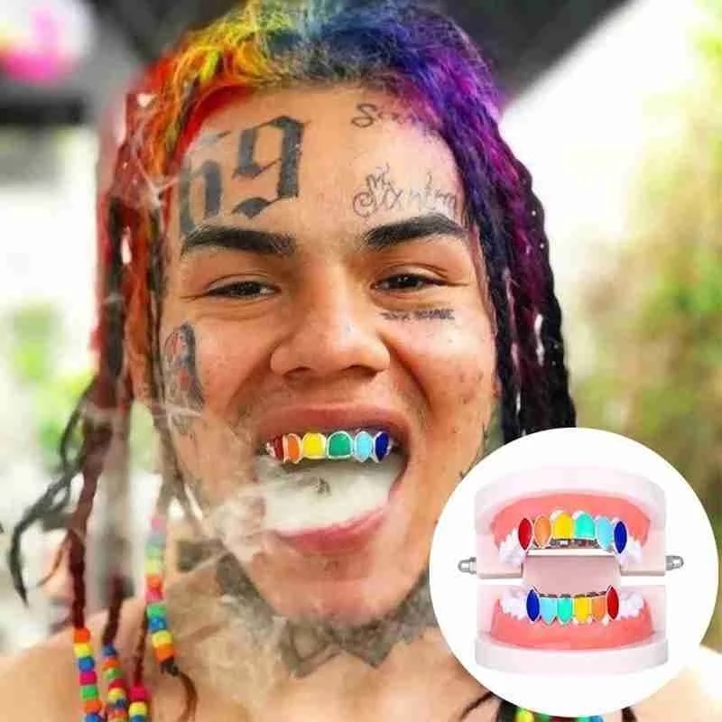 1 Pair Hip Hop Teeth Grillz Set Tooth Grills Dental Mouth Punk Hip-hop Cool Men Rapper Tooth Jewelry