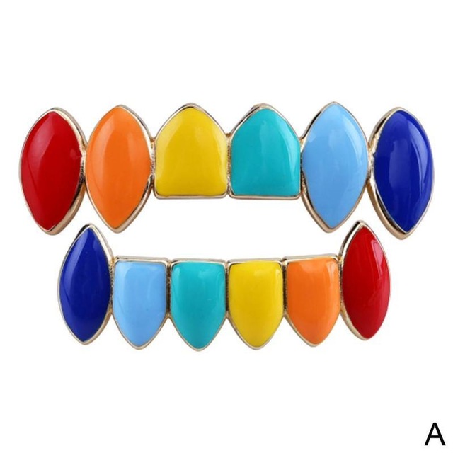 1 Pair Hip Hop Teeth Grillz Set Tooth Grills Dental Mouth Punk Hip-hop Cool Men Rapper Tooth Jewelry