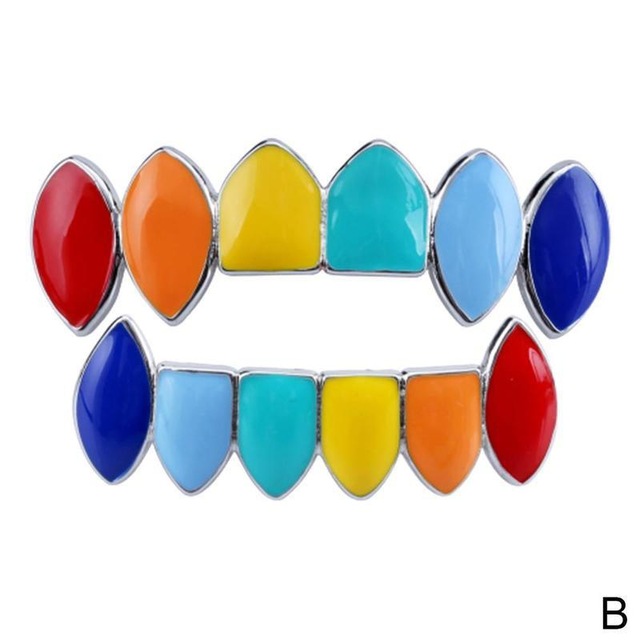 1 Pair Hip Hop Teeth Grillz Set Tooth Grills Dental Mouth Punk Hip-hop Cool Men Rapper Tooth Jewelry