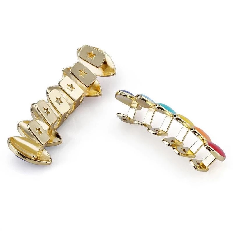 1 Pair Hip Hop Teeth Grillz Set Tooth Grills Dental Mouth Punk Hip-hop Cool Men Rapper Tooth Jewelry