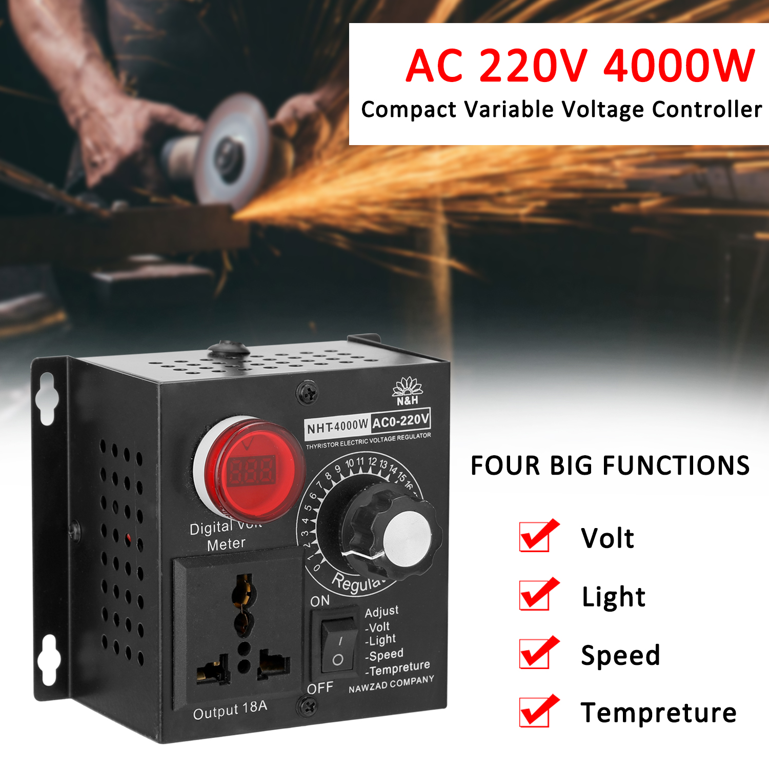 Variable Voltage Controller AC 220V 4000W Speed Temperature Adjuatable Dimmer Transformator