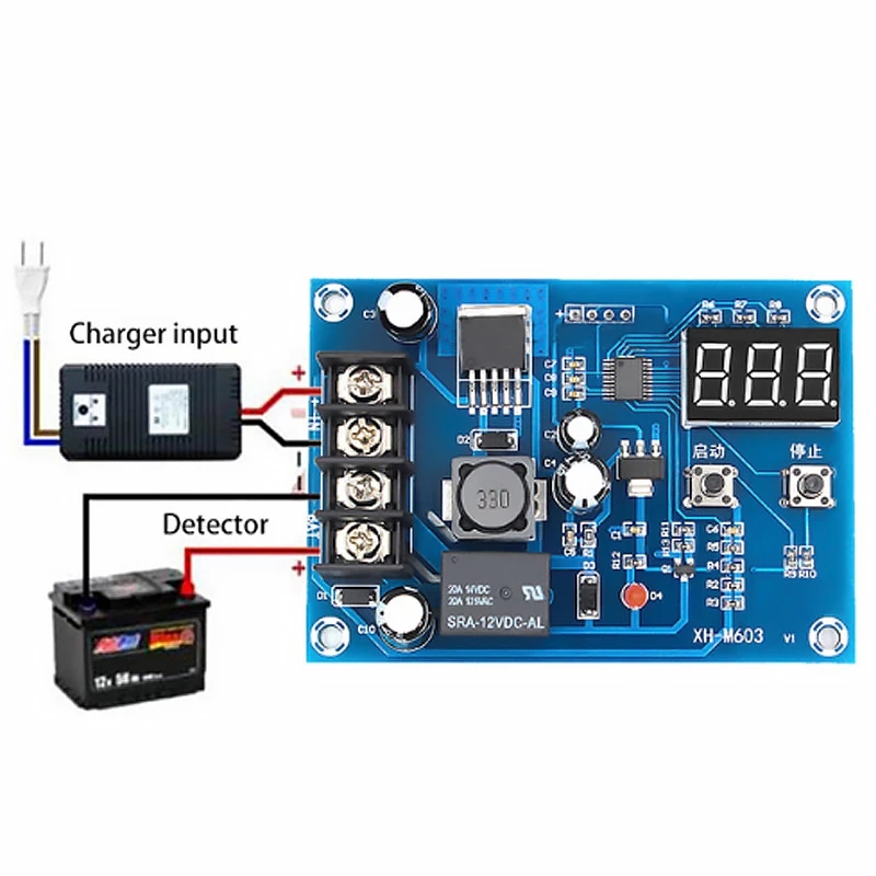 XH-M603 Charging Control Module Digital LED Display Battery Control Switch Protection Board 12-24V
