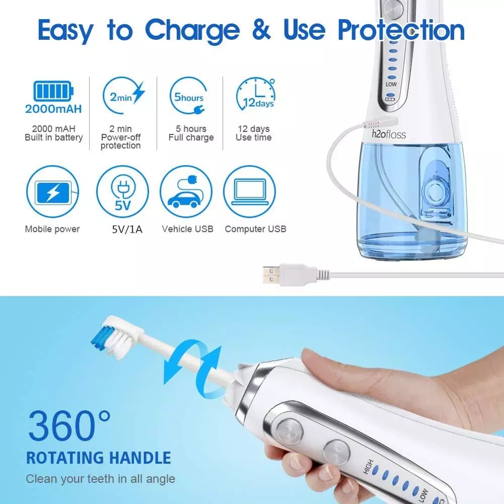 5 Modes Oral Irrigator USB Rechargeable Portable Dental Water Flosser 300ml Teeth Cleaner+5 Jet