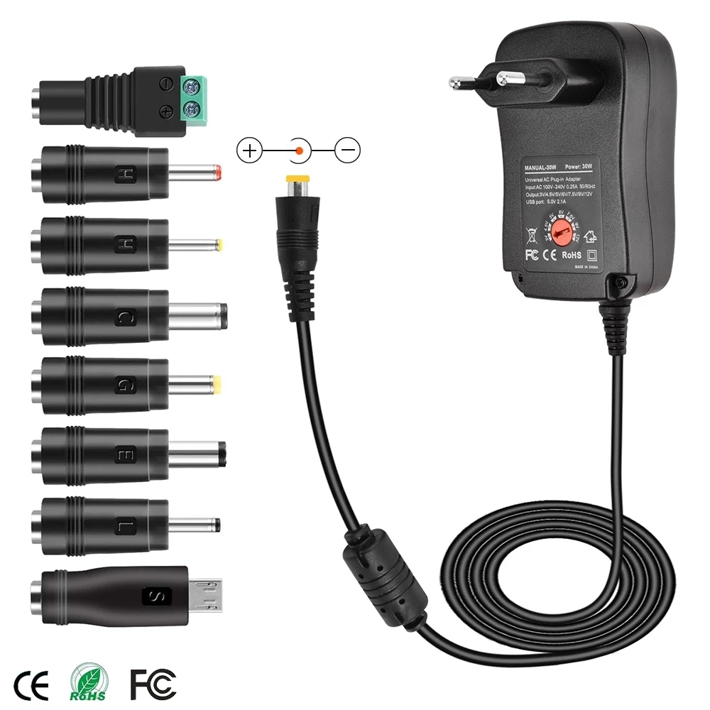 30W AC/DC Adapter Adjustable Power Supply 3V 4.5V 5V 6V 7.5V 9V 12V 2A 2.5A Adaptor Charger