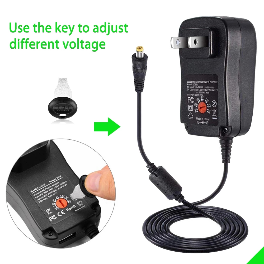30W AC/DC Adapter Adjustable Power Supply 3V 4.5V 5V 6V 7.5V 9V 12V 2A 2.5A Adaptor Charger