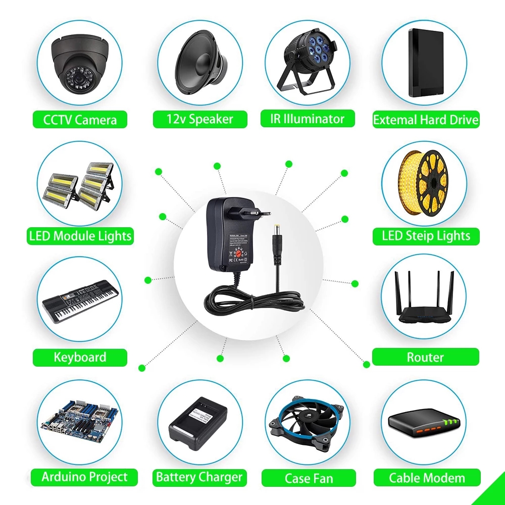 30W AC/DC Adapter Adjustable Power Supply 3V 4.5V 5V 6V 7.5V 9V 12V 2A 2.5A Adaptor Charger
