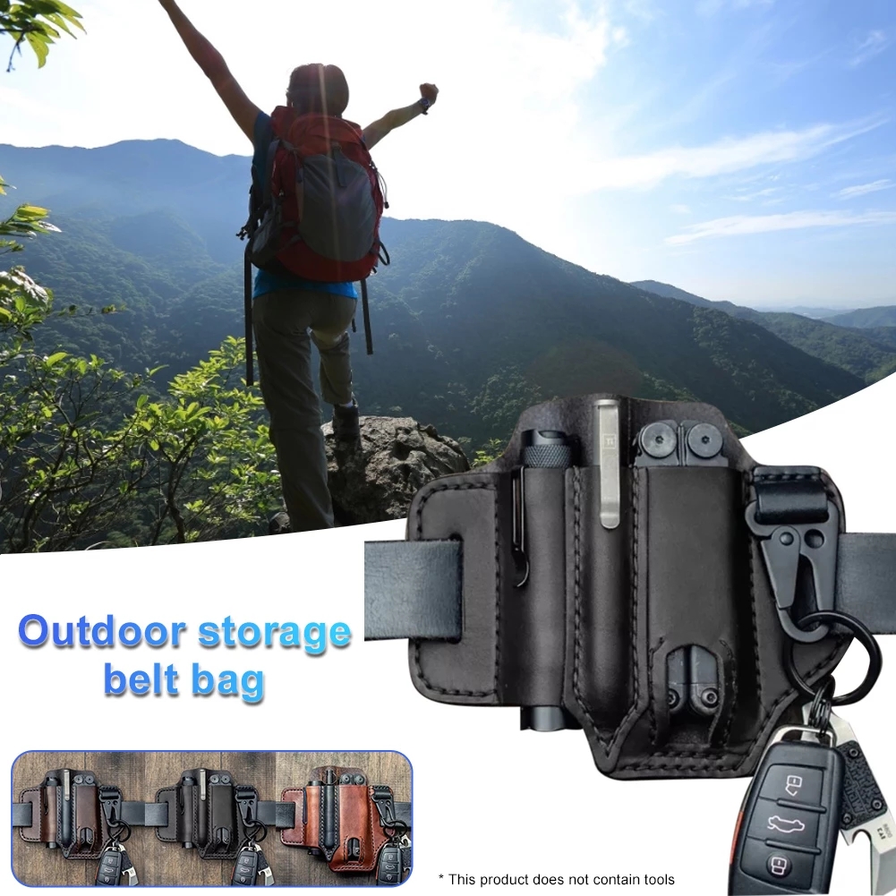 Outdoor Leather Tool Knife Sheath Pockets Multitools Holder Storage Bag for Hunting Camping