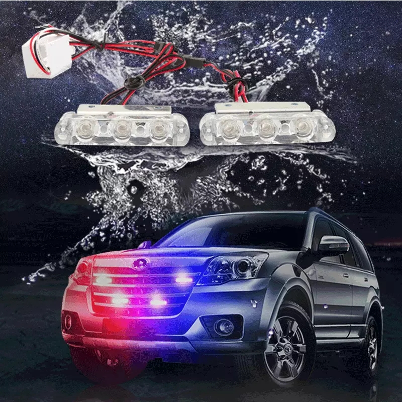 Police Flashing Warning LED Rear Brake Stop Lights Strobe Red Blue Light Auto Flash Light 3 LED 12V