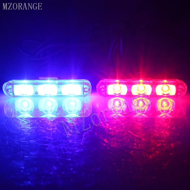 Police Flashing Warning LED Rear Brake Stop Lights Strobe Red Blue Light Auto Flash Light 3 LED 12V