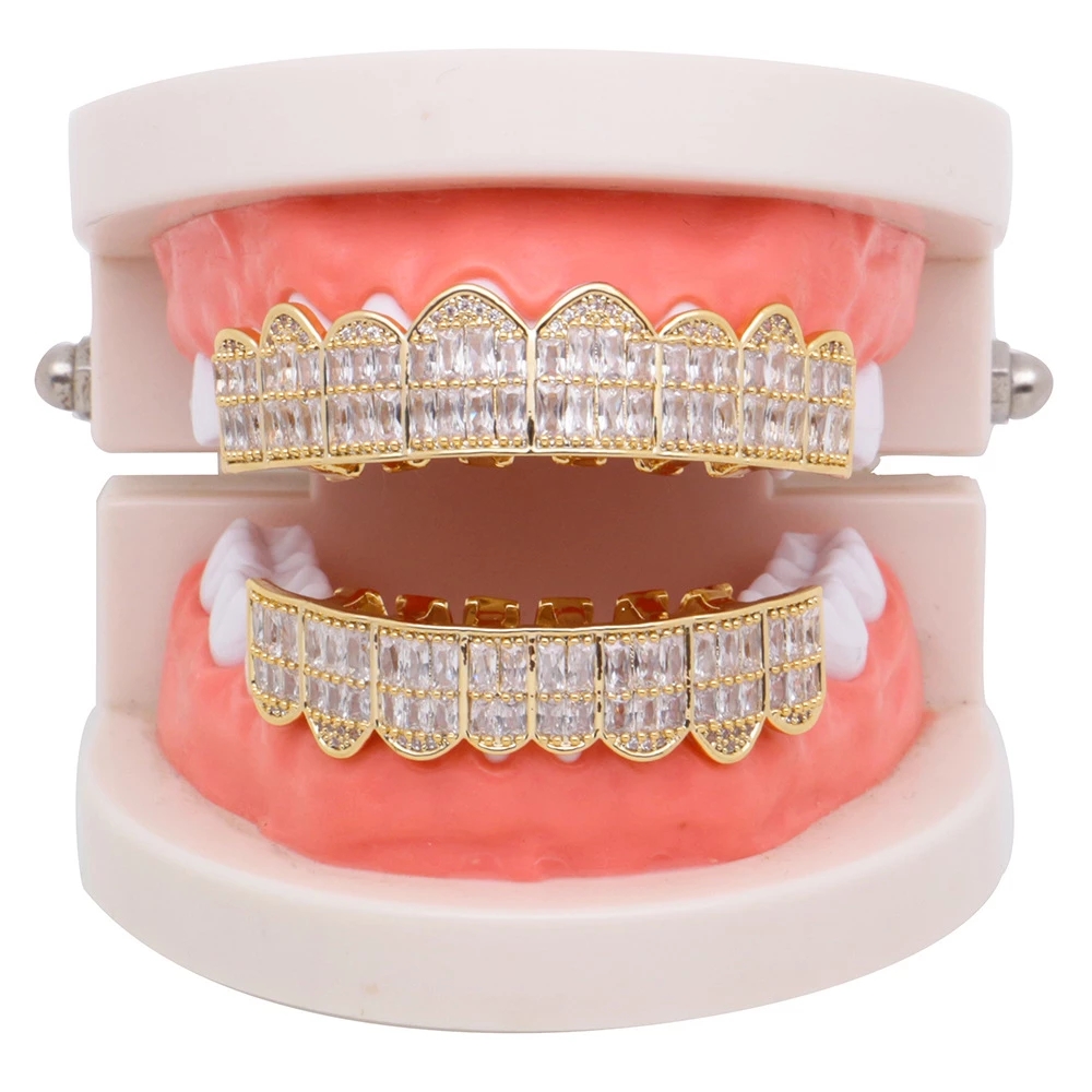 Hip Hop Tooth Grillz Top &amp; Bottom Grill Cap for Halloween Bling Jewelry Custom Design Fake