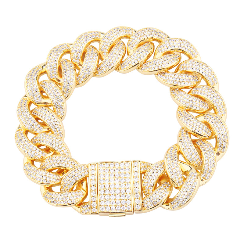 8"Chunky Miami Cuban Chain Bracelet AAA Zirconia Men Hip hop Jewelry Gold Color Big Lock Bangle