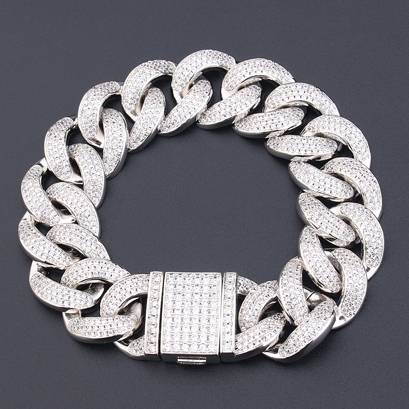 8"Chunky Miami Cuban Chain Bracelet AAA Zirconia Men Hip hop Jewelry Gold Color Big Lock Bangle