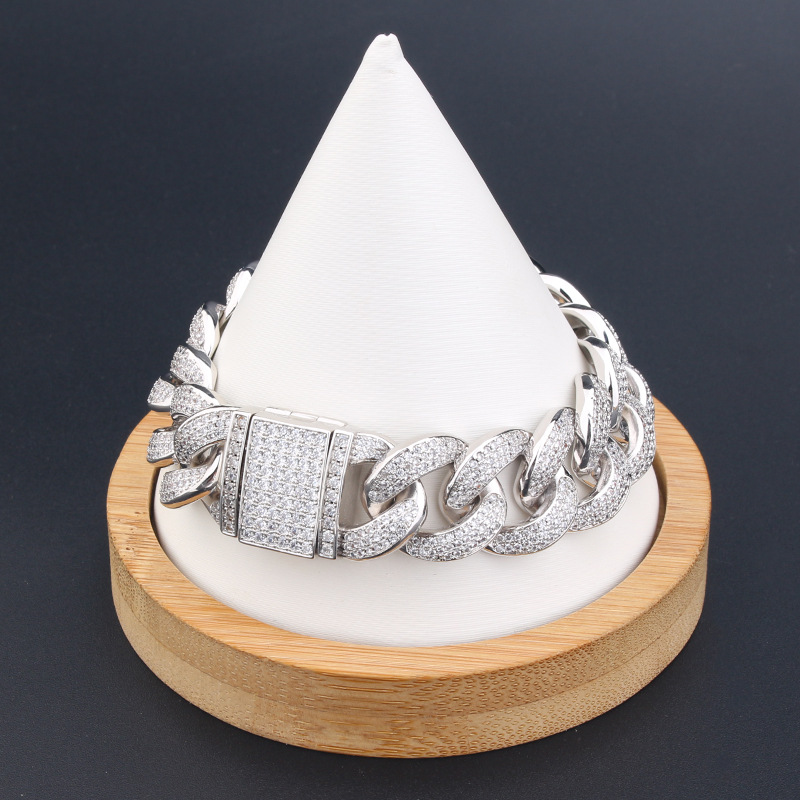 8"Chunky Miami Cuban Chain Bracelet AAA Zirconia Men Hip hop Jewelry Gold Color Big Lock Bangle