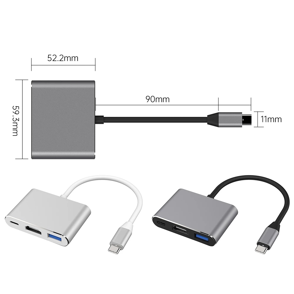 USB-C To HDMI 3 in 1 Cable Converter  Mac NS Usb 3.1 Type C To HDMI 4K Adapter Cable