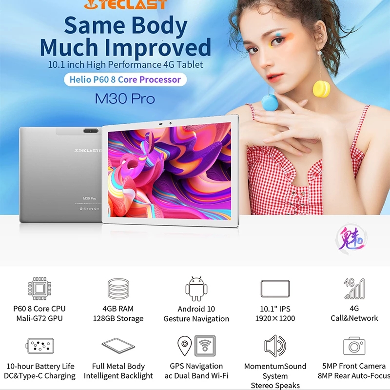 10.1 Inch Tablet 8 Core 4G Call Android 10.0 Phablet 1920x1200 IPS 4GB RAM 128GB ROM Tablets PC Dual