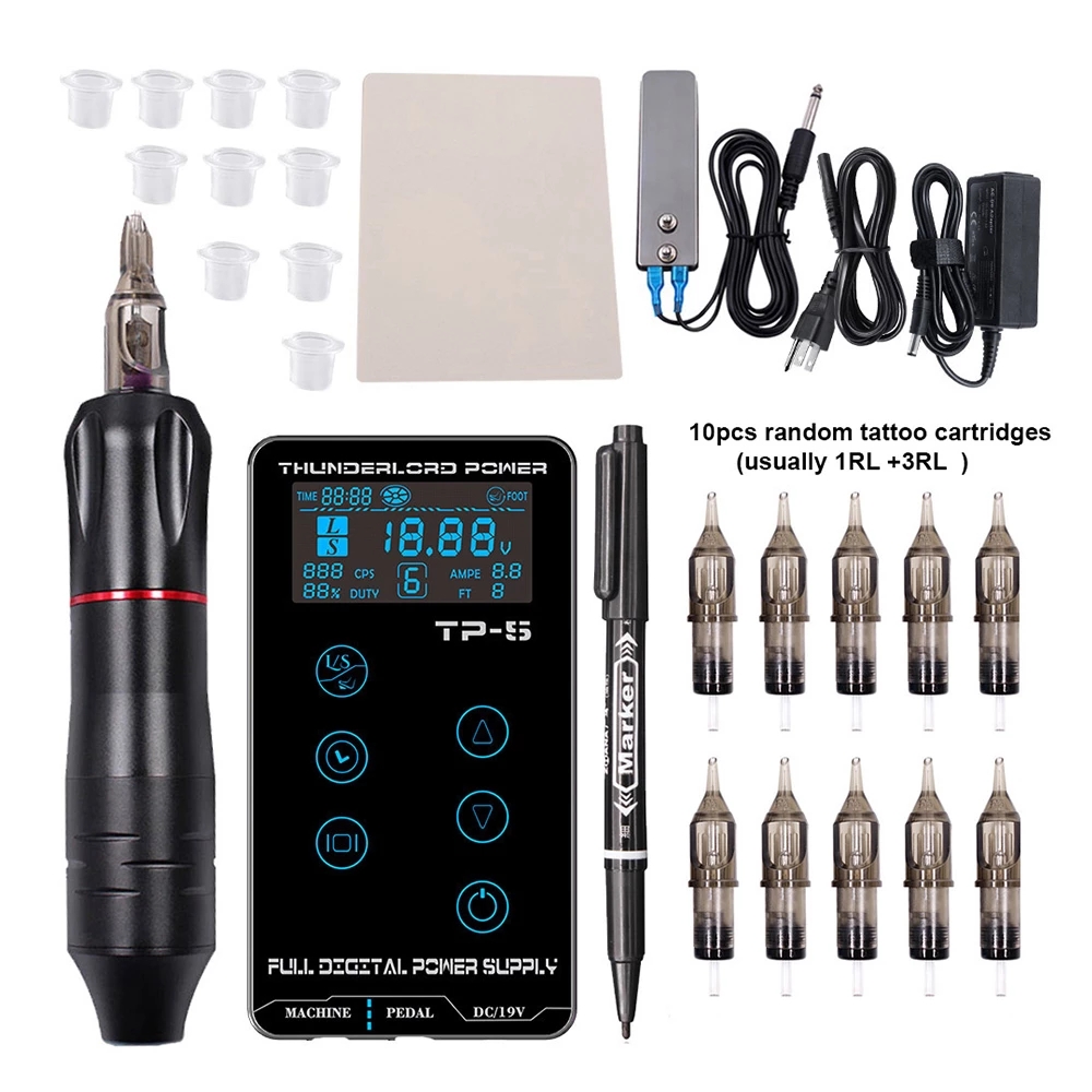 Professional Tattoo Machine Kit Complete Tattoo Pen Machine LCD Touch Screen Tattoo Power Cartridges