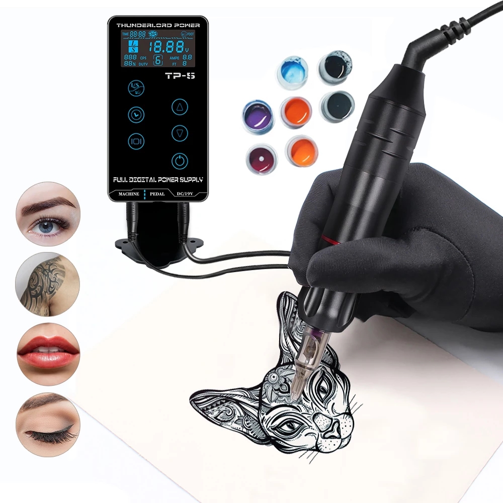 Professional Tattoo Machine Kit Complete Tattoo Pen Machine LCD Touch Screen Tattoo Power Cartridges