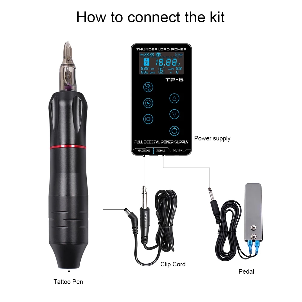 Professional Tattoo Machine Kit Complete Tattoo Pen Machine LCD Touch Screen Tattoo Power Cartridges
