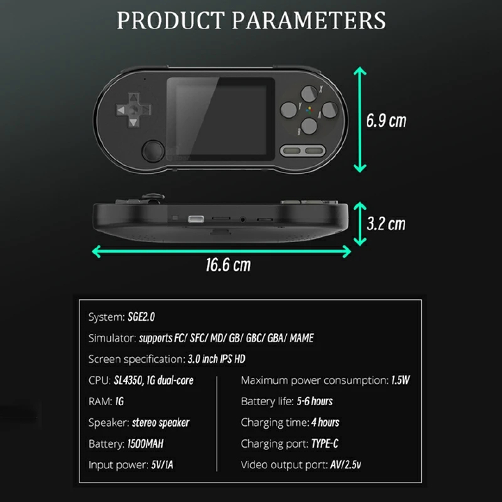 SF2000 Handheld Game Console+Handle Built-In 6000 Games Classic Mini 3 Inch Video Game Console Support AV Output