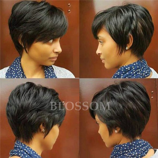 100 Human Natural Hair Short Cut Wig For Black Women Celebrity