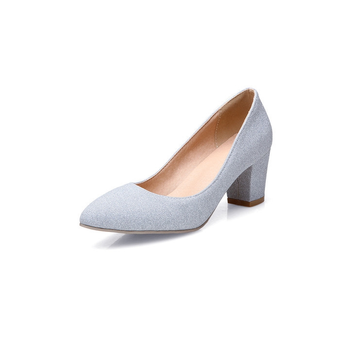 silver dress shoes with chunky heel