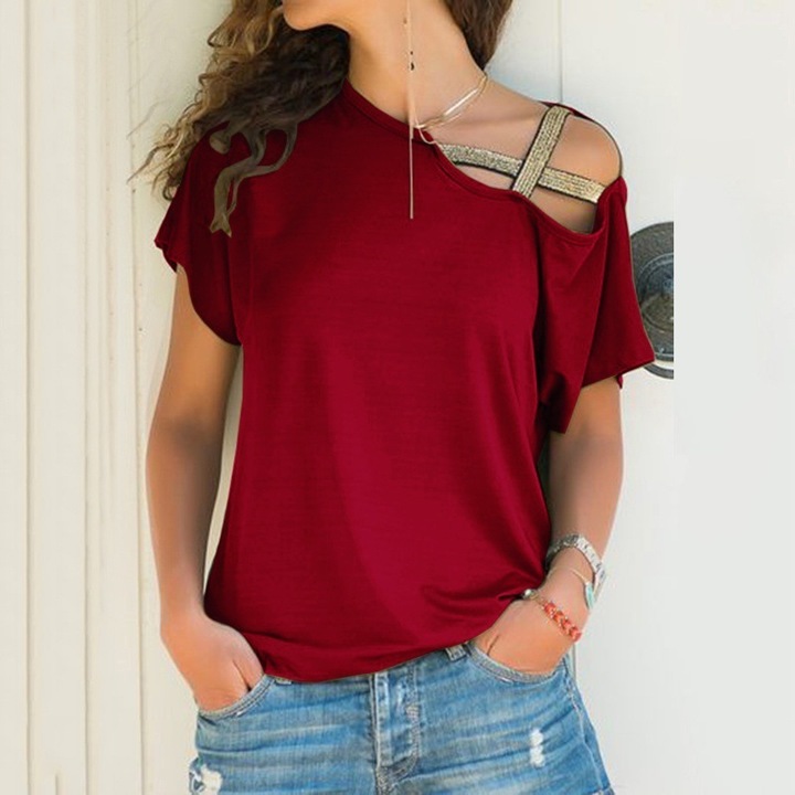 S-5XL short sleeve cross belt tops t shirt summer spring casual leisure loose tops t shirt plus size