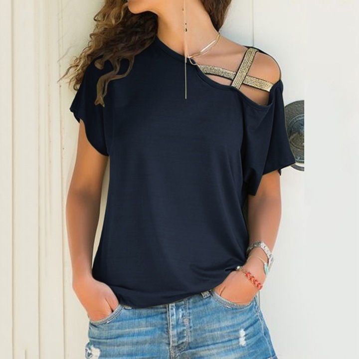 S-5XL short sleeve cross belt tops t shirt summer spring casual leisure loose tops t shirt plus size